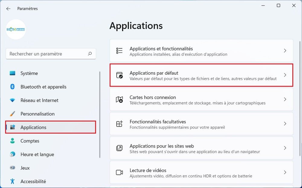 Applications par défaut