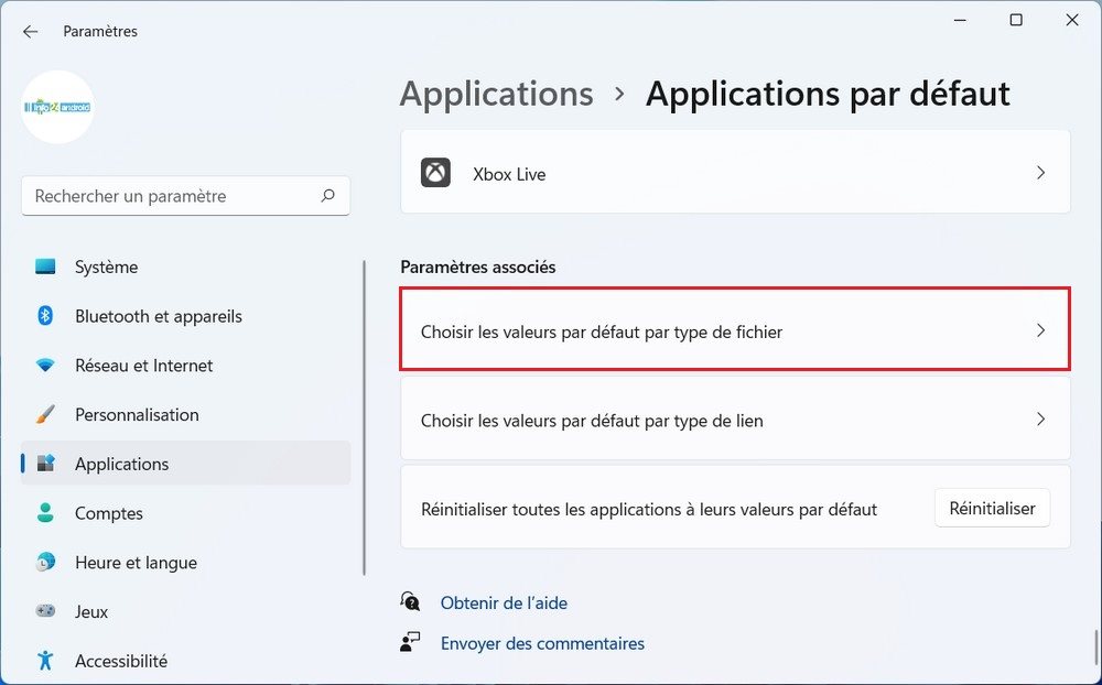 Choisir les valeurs par défaut par type de fichier