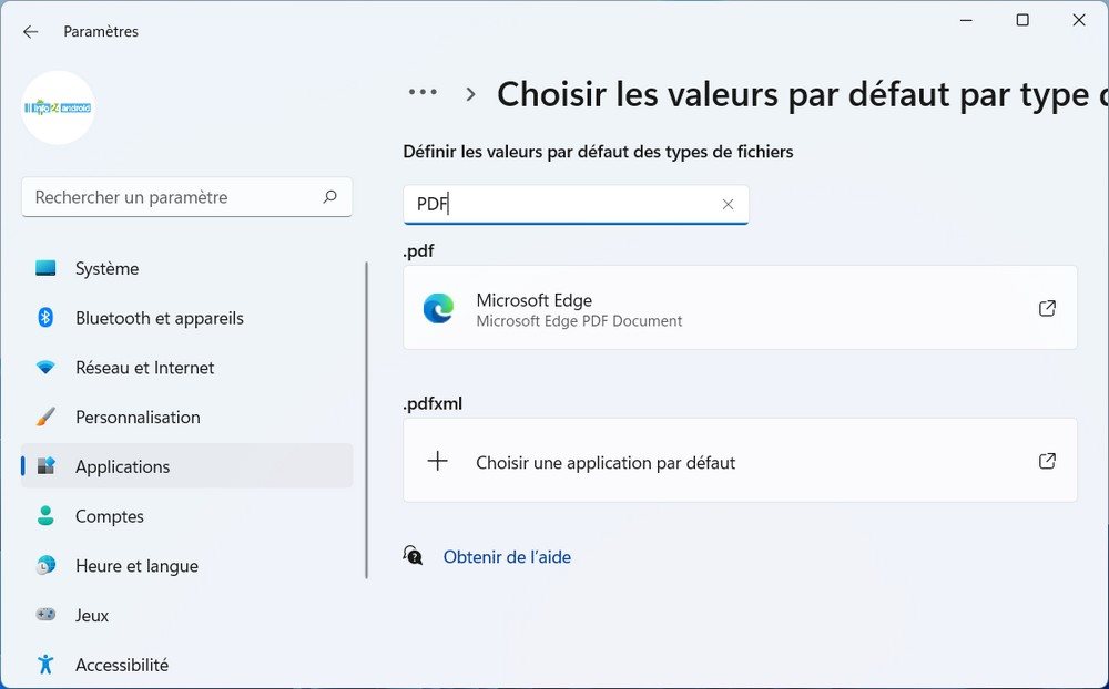 Choisissez l'application par défaut actuelle