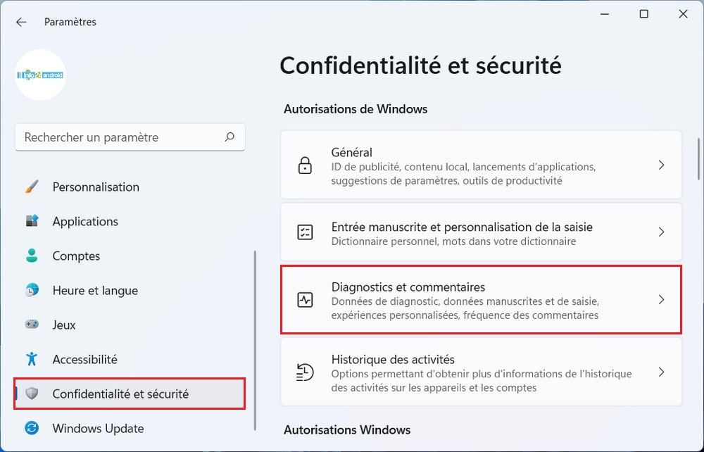 Confidentialité et sécurité Windows 11