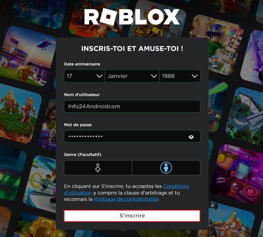 Créer un compte Roblox