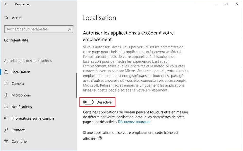 Désactiver la localisation pour toutes les applications