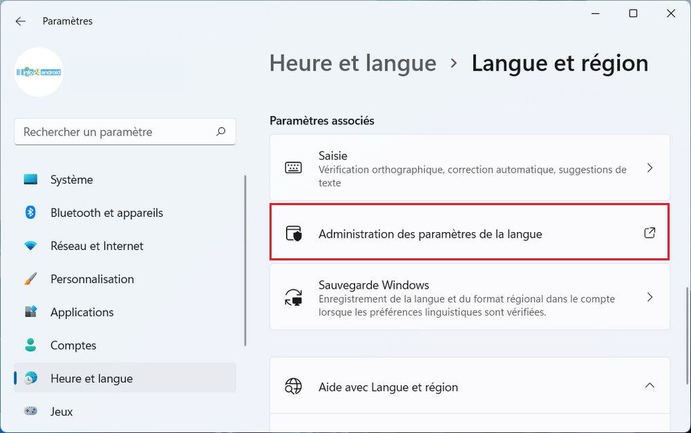 Langue et région Windows 11