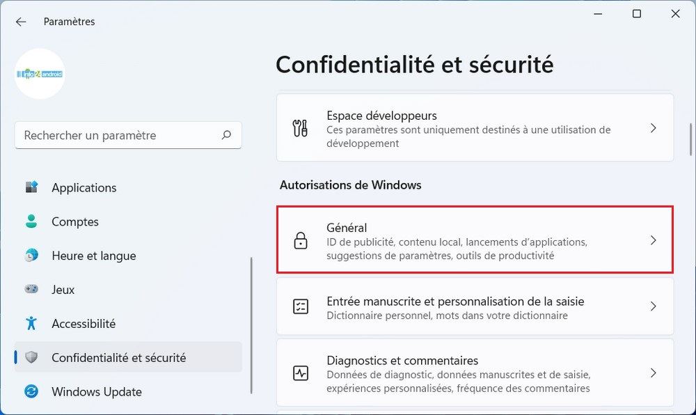 Modifier les paramètres généraux de confidentialité