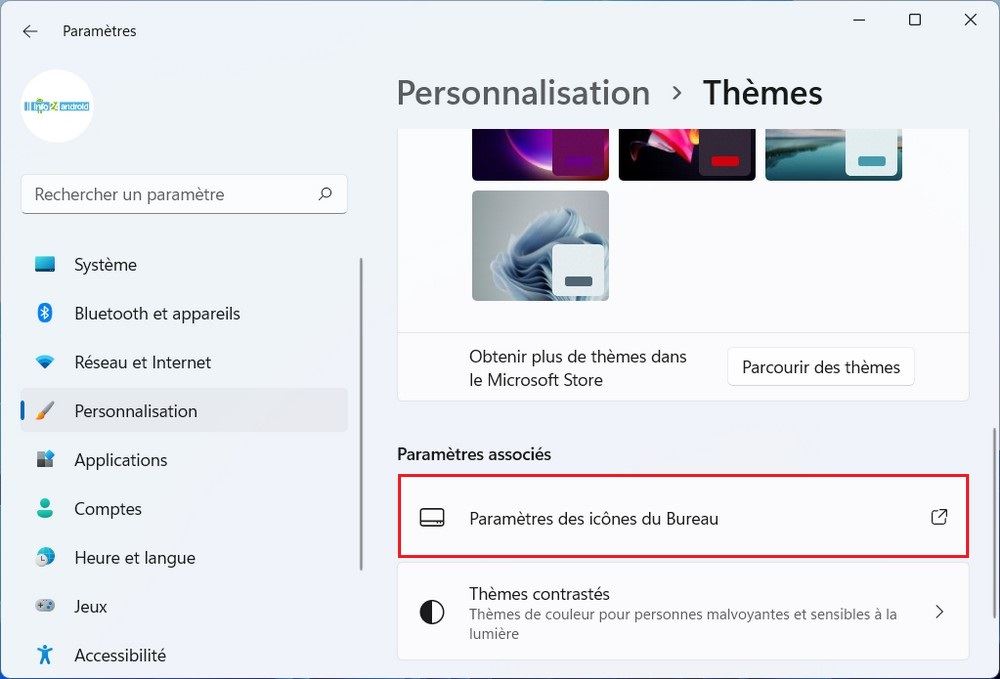 Paramètres des icônes du bureau