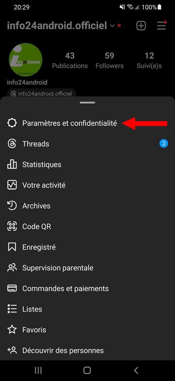 Paramètres et confidentialité Instagram