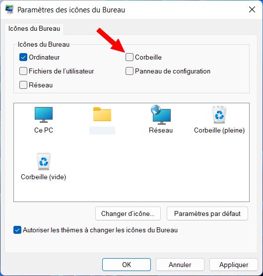 Retirer l'icône de la corbeille dans Windows 11