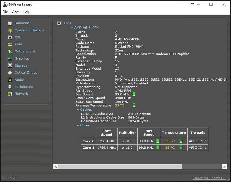 Speccy - outil de diagnostic matériel