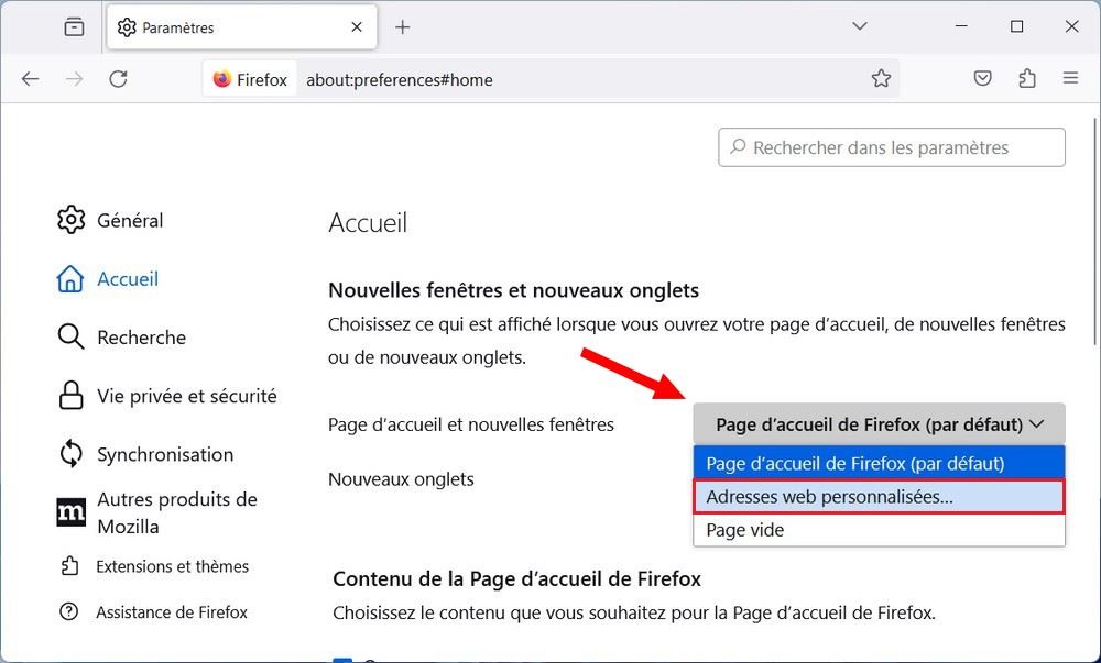 Changer la page d'accueil de Firefox