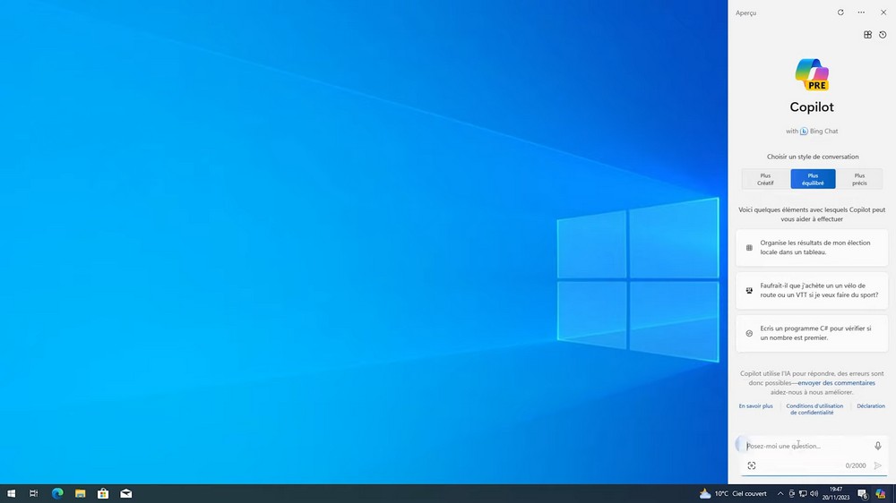 Copilot dans Windows 10