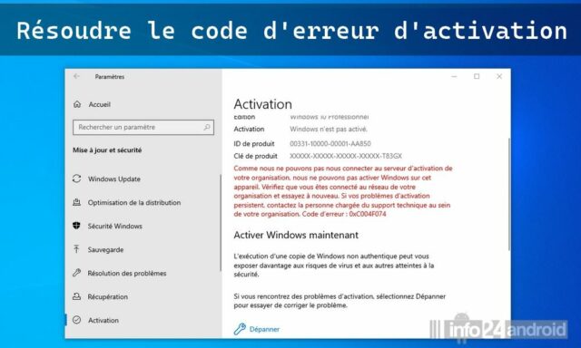 Corriger l'erreur d'activation 0xC004F074 sous Windows 10