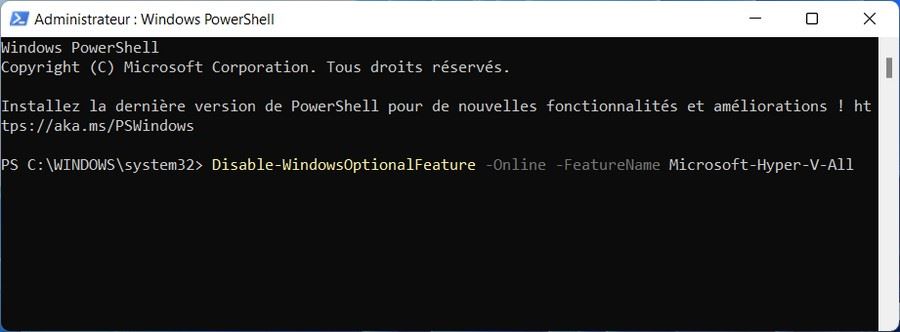 Désactiver Hyper-V à l'aide de PowerShell