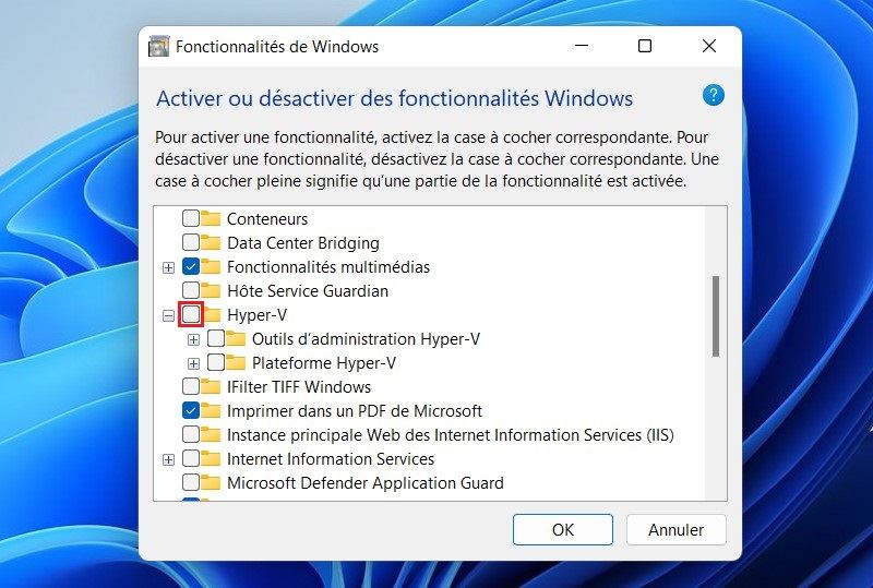 Désactiver Hyper-V dans Windows 11