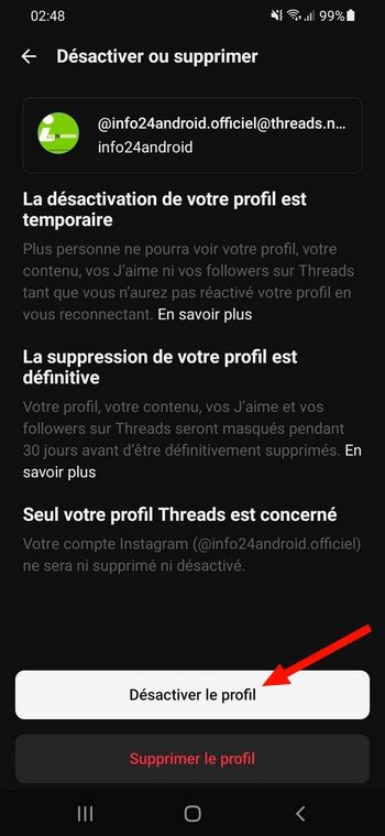 Désactiver son compte Threads