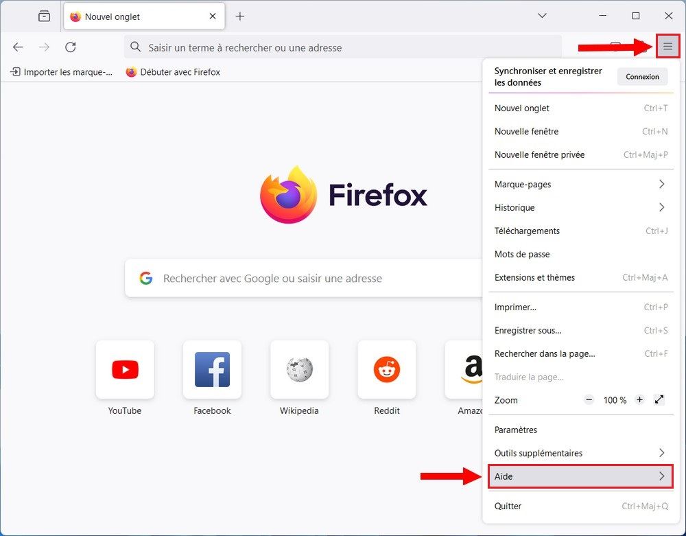 Le menu principal Firefox