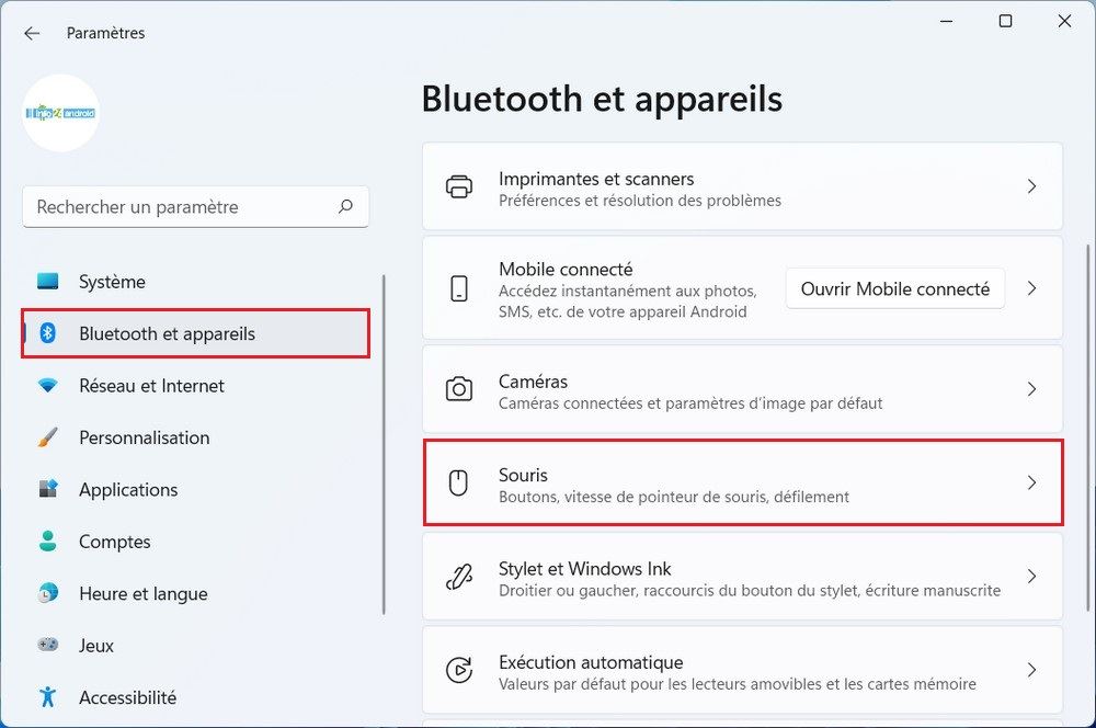 Option Bluetooth et appareils