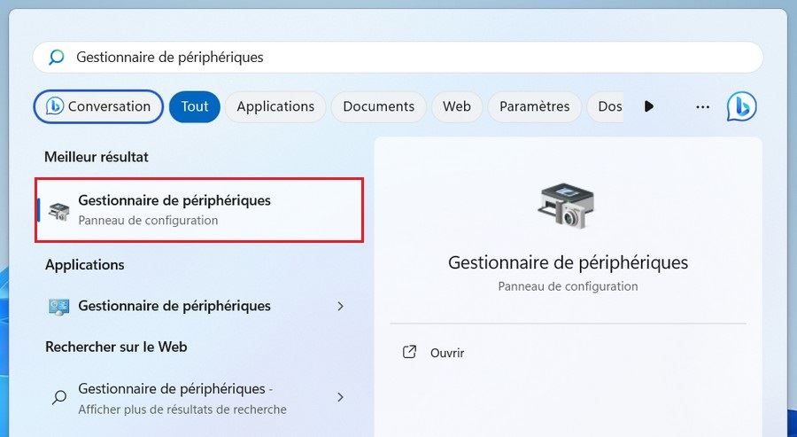 Ouvrez Gestionnaire de périphériques