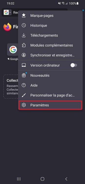 Paramètres Firefox sur Android