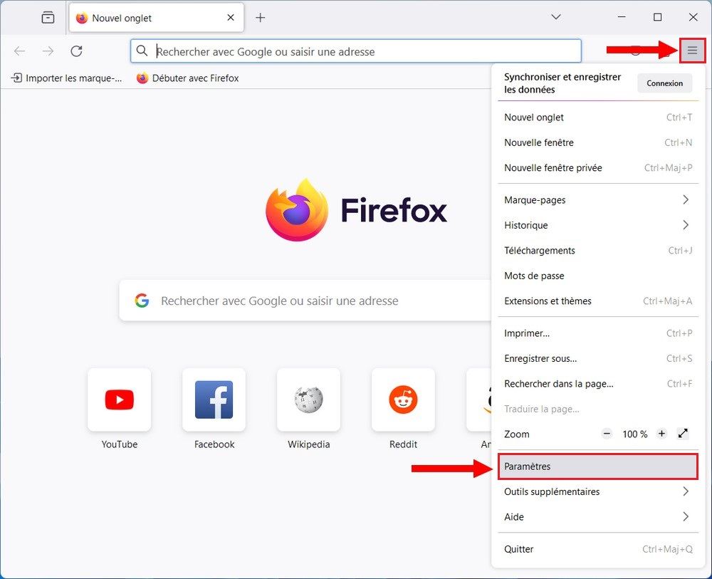 Paramètres Firefox