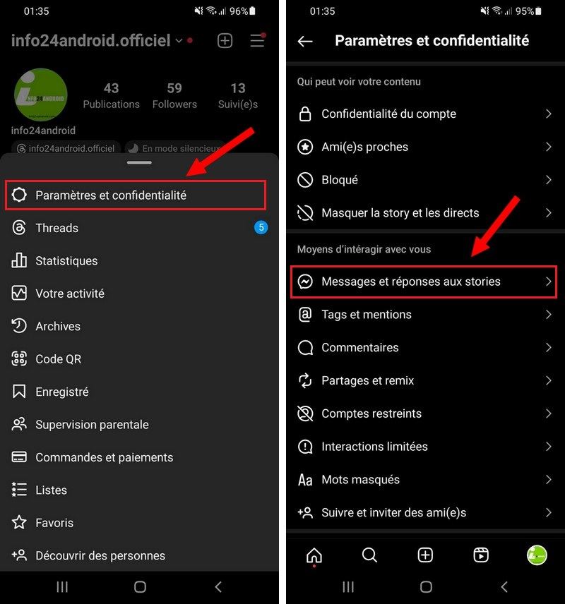 Paramètres et confidentialité Instagram