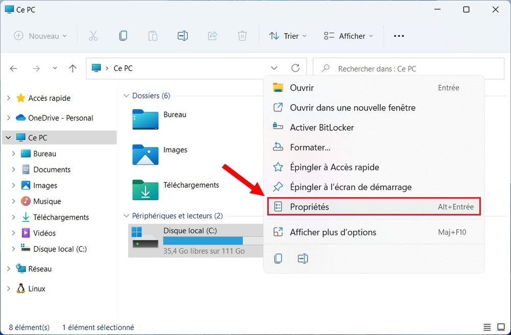 Propriétés Disque local
