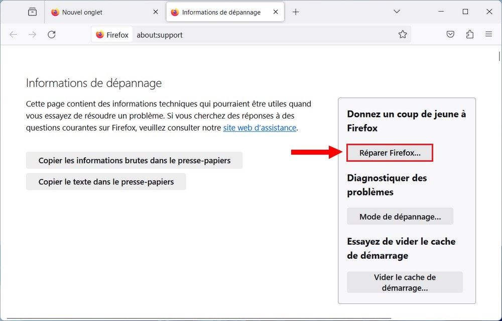 Réinitialiser Firefox