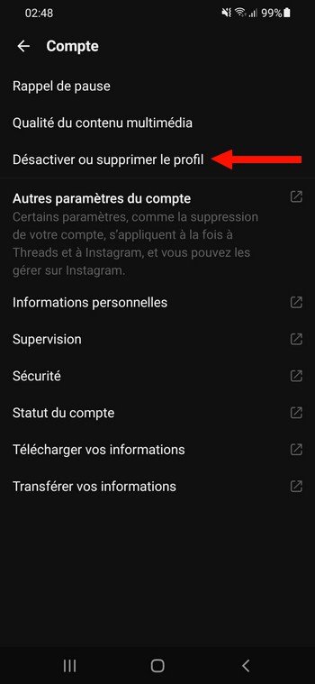 Supprimer ou désactiver son compte Threads