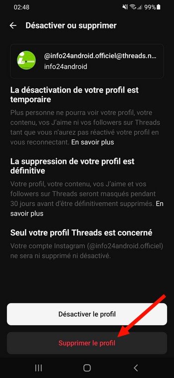 Supprimer son compte Threads