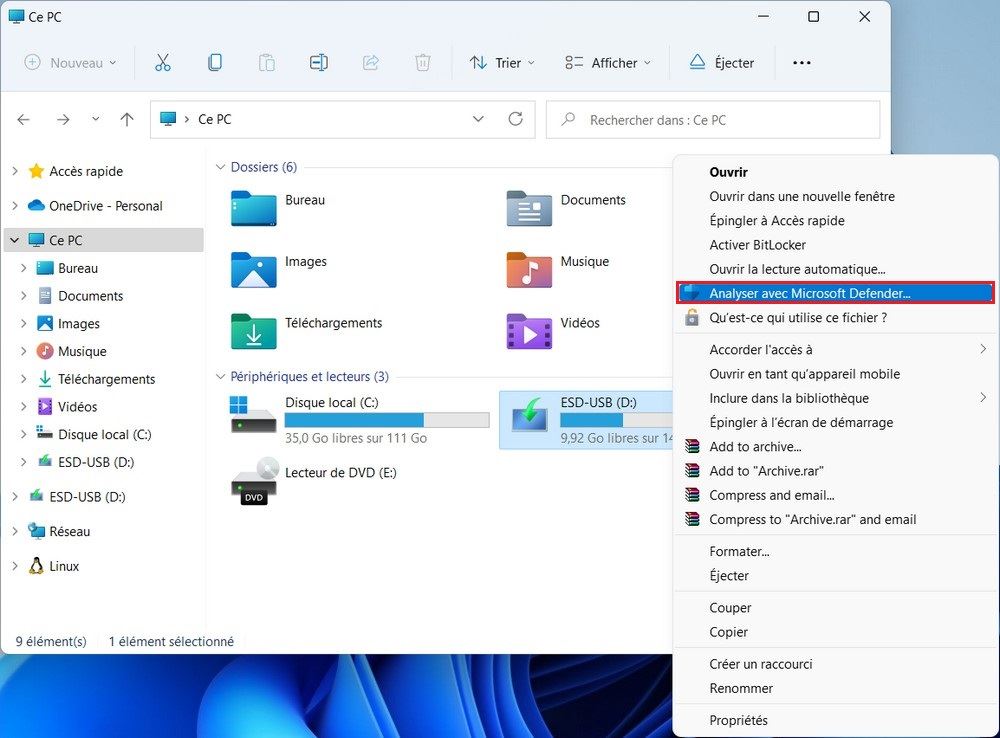 Vérifier la clé USB pour les virus