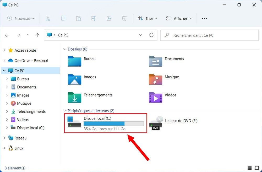 Vérifier l'espace libre de son disque