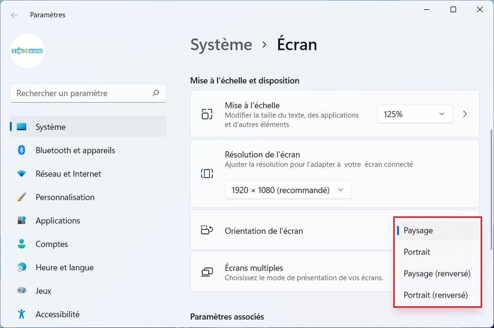 faire pivoter votre écran