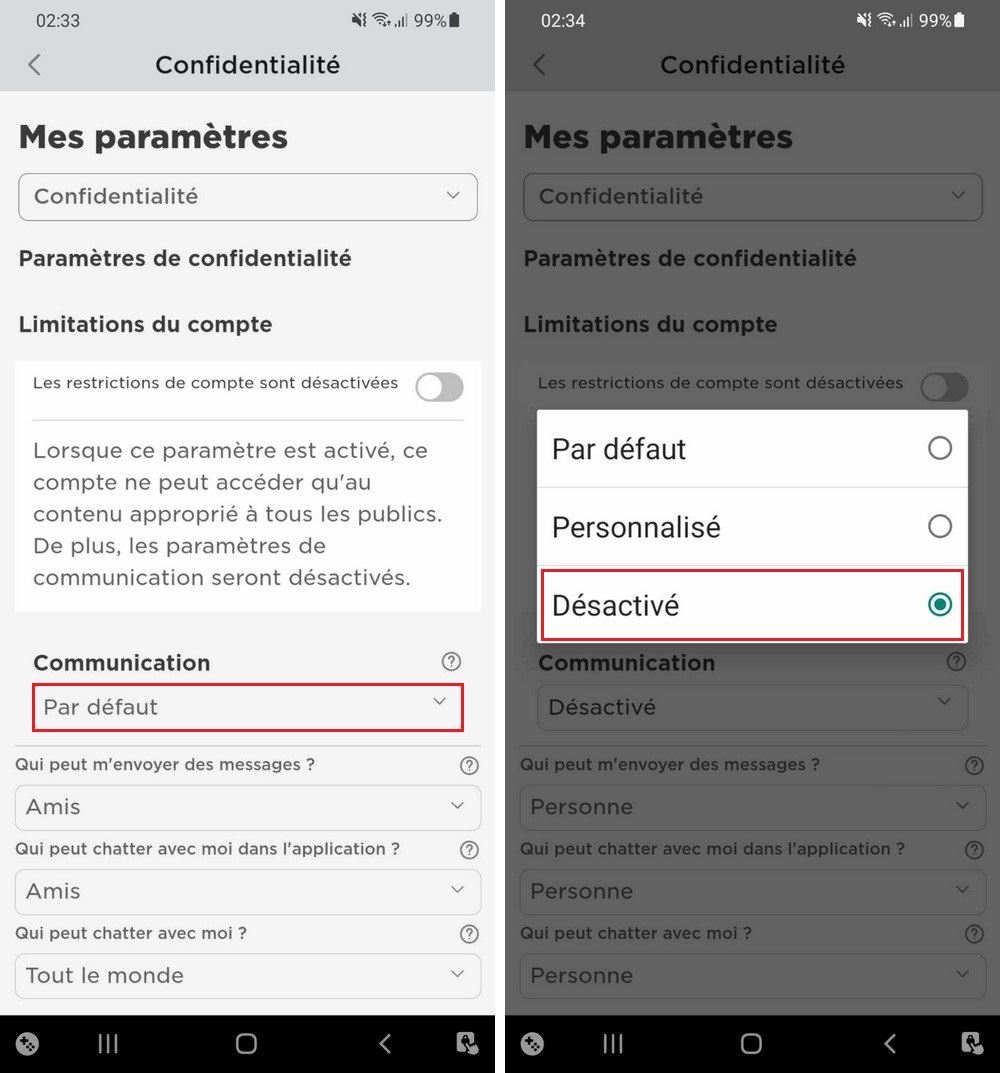 Apparaître hors ligne sur l'application Roblox