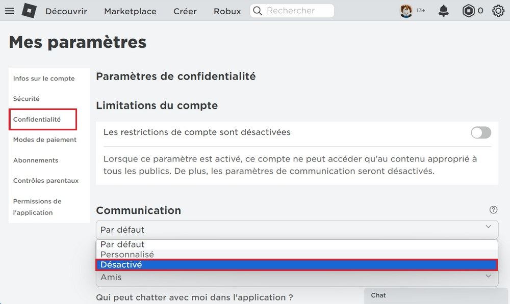 Apparaître hors ligne sur le site Web Roblox