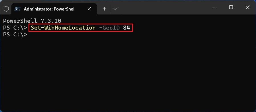 Changer de région depuis PowerShell