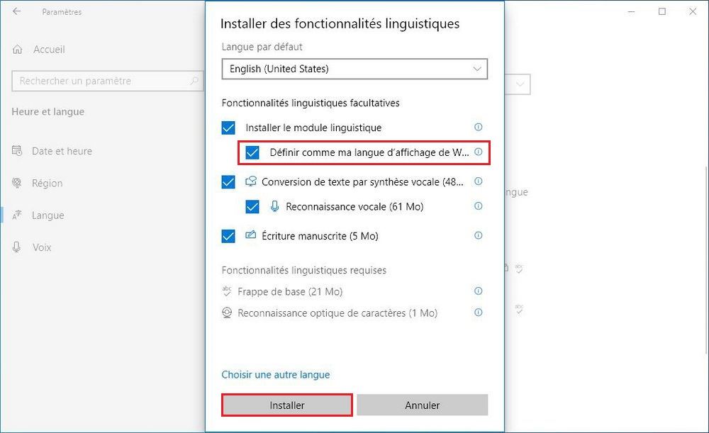 Changer la langue de Windows 10