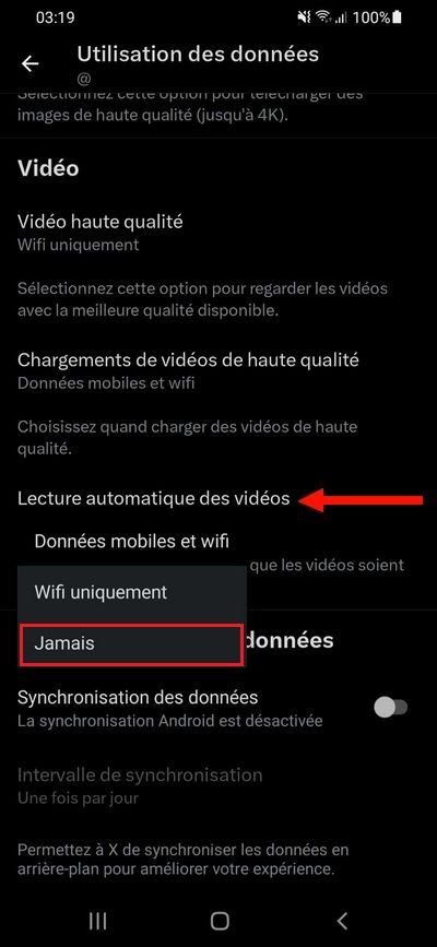 Désactiver la lecture automatique Twitter
