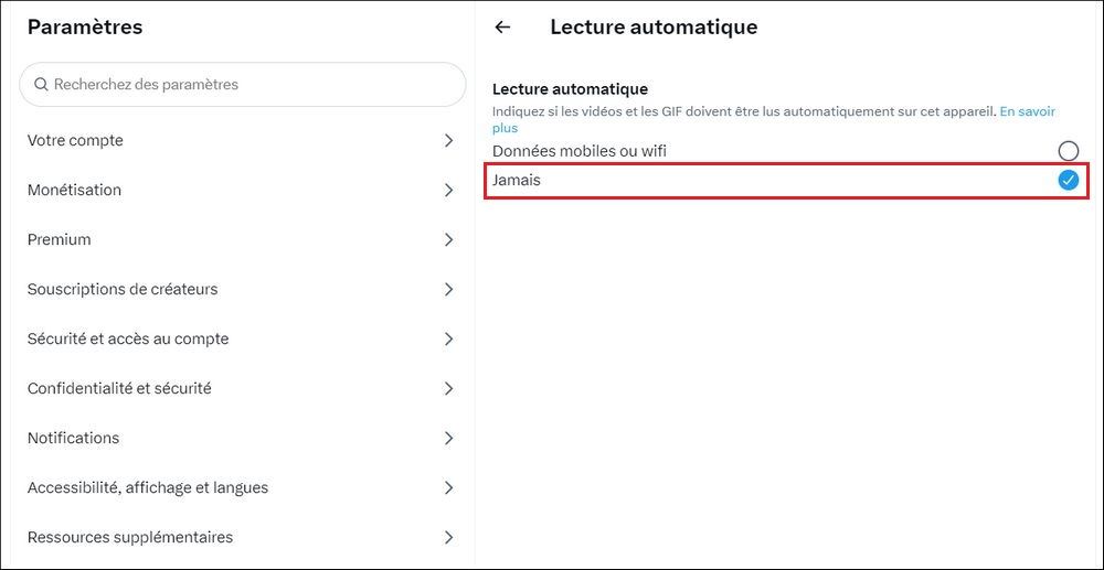 Désactiver la lecture automatique des vidéos sur Twitter