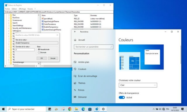 Désactiver les effets de transparence sur Windows 10
