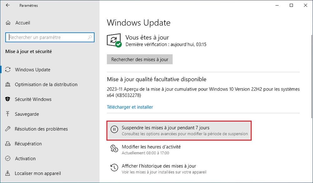 Désactiver les mises à jour de Windows 10 Pro