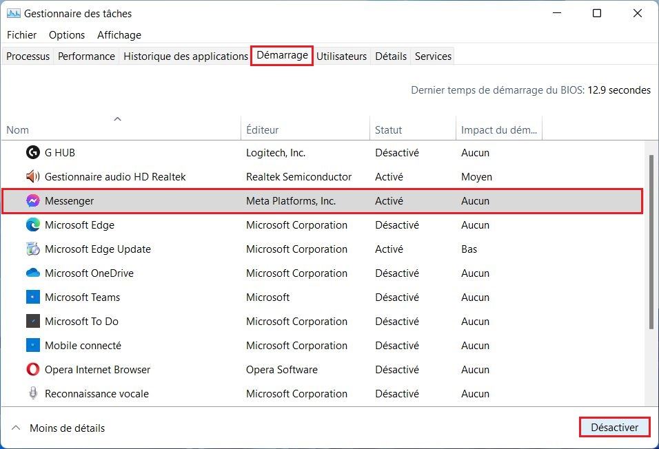 Désactiver les programmes au démarrage