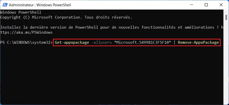 Désinstaller Cortana avec PowerShell
