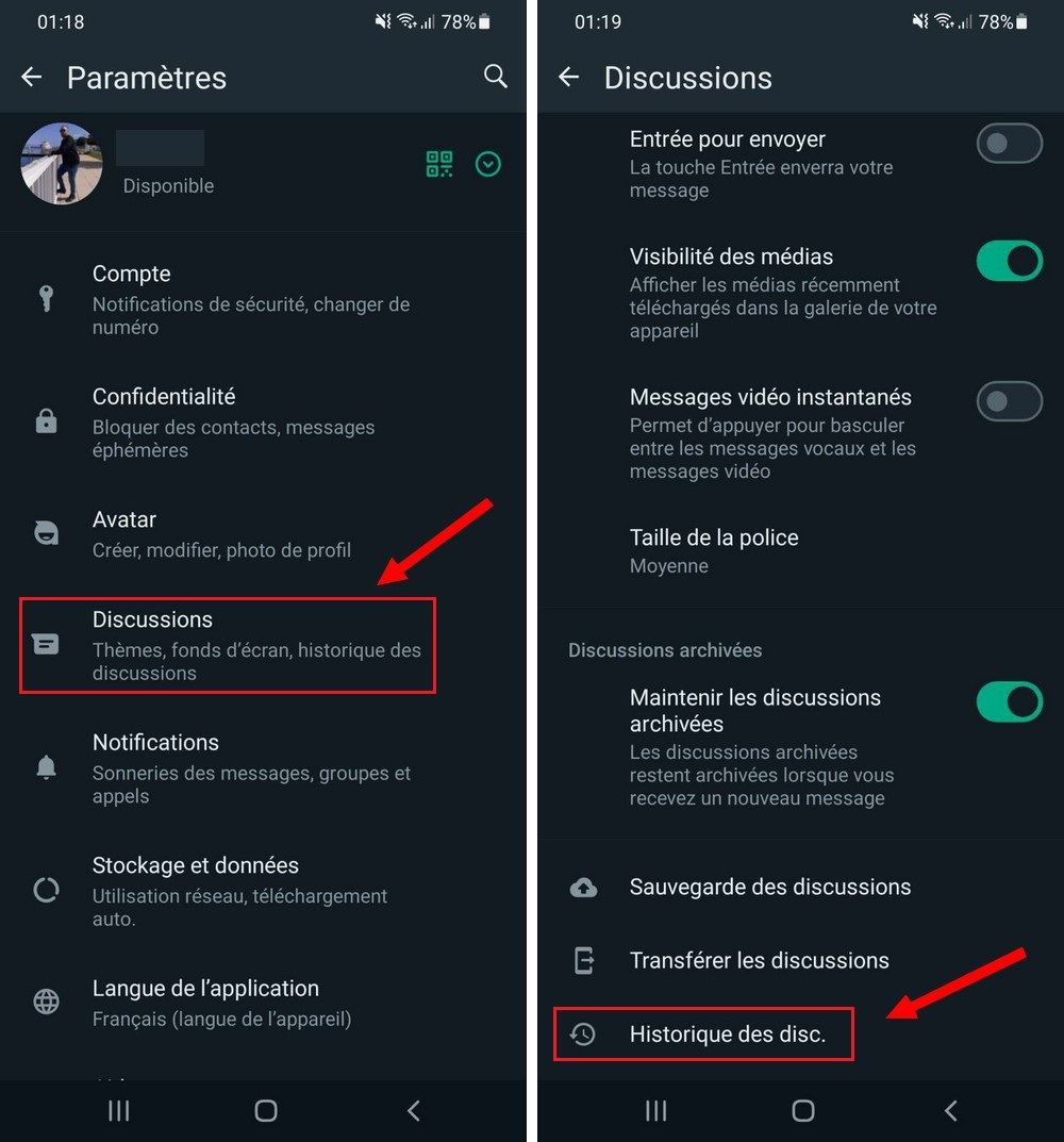 Historique des discussions
