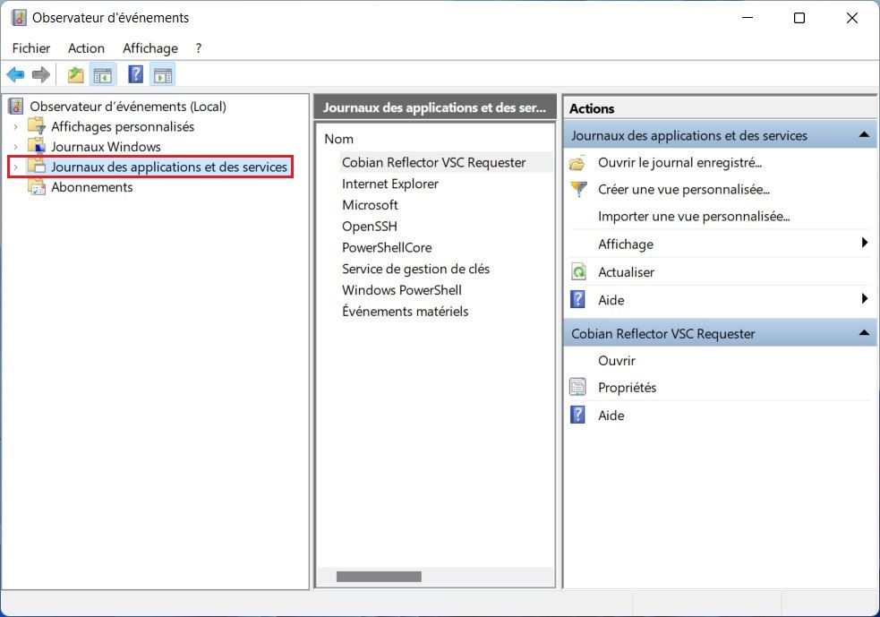 Journaux des applications et des services