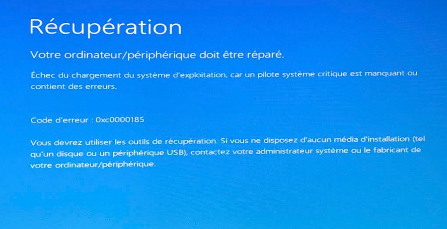 Le code d'erreur 0xc0000185
