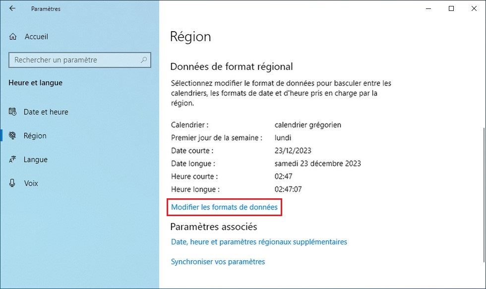 Modifier les formats de données