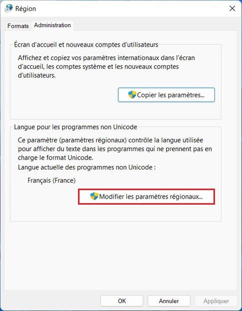 Modifier les paramètres régionaux