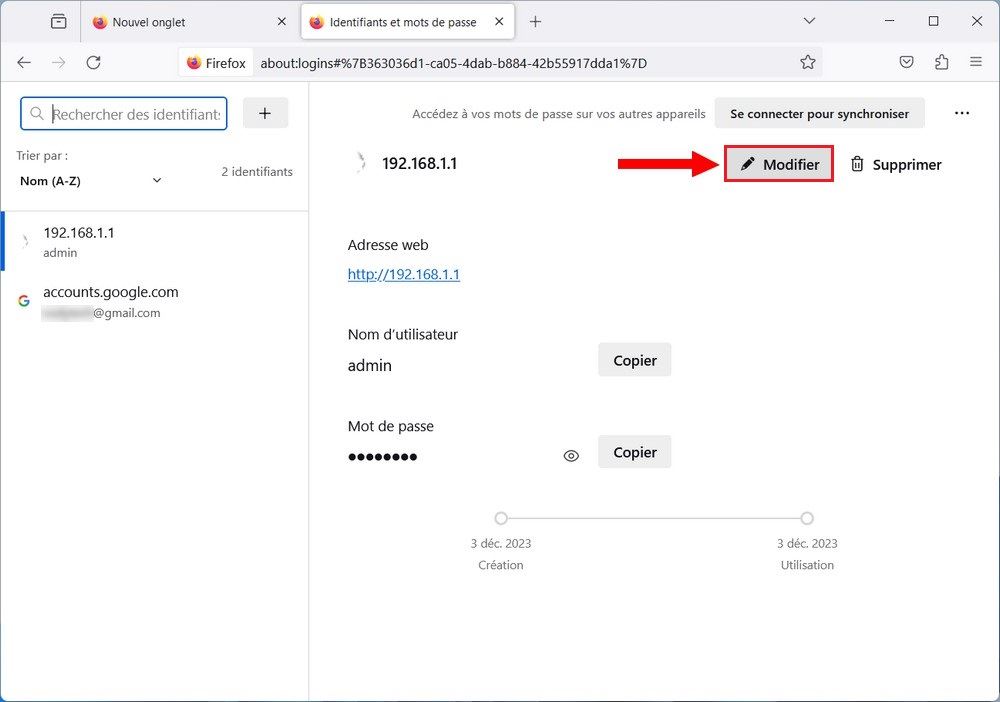 Modifier un mot de passe enregistré sur Firefox