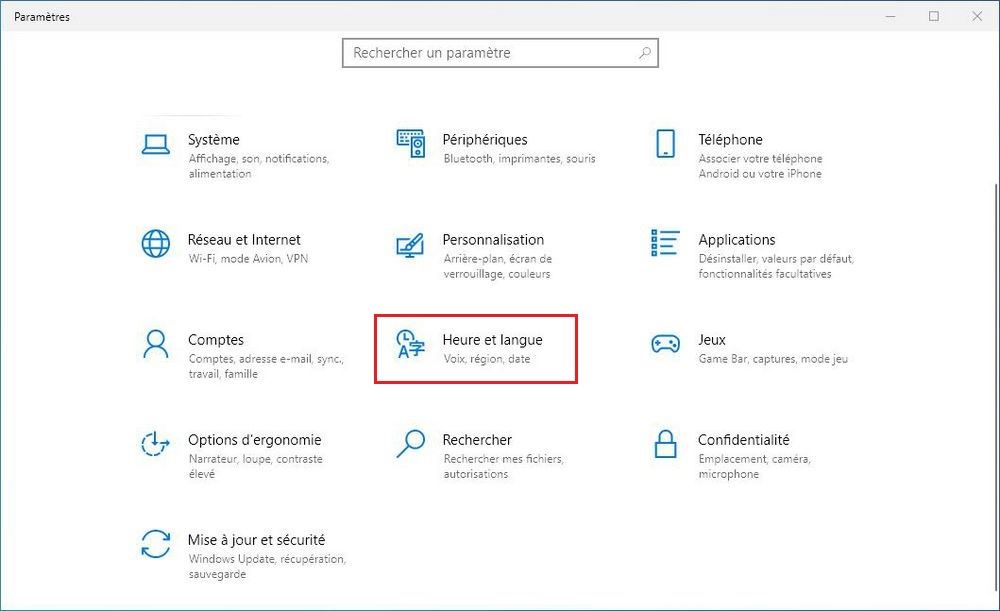 Paramètres Windows 10