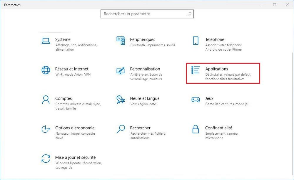 Paramètres Windows 10