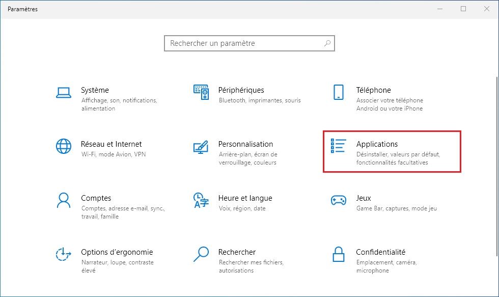 Paramètres Windows 10
